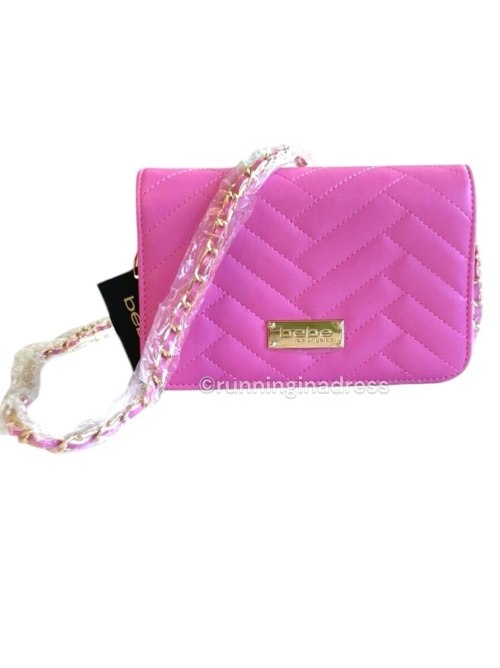 NWT Bebe Sophia Bubblegum Pink Quilted Crossbody Bag Barbiecore Gold Chain